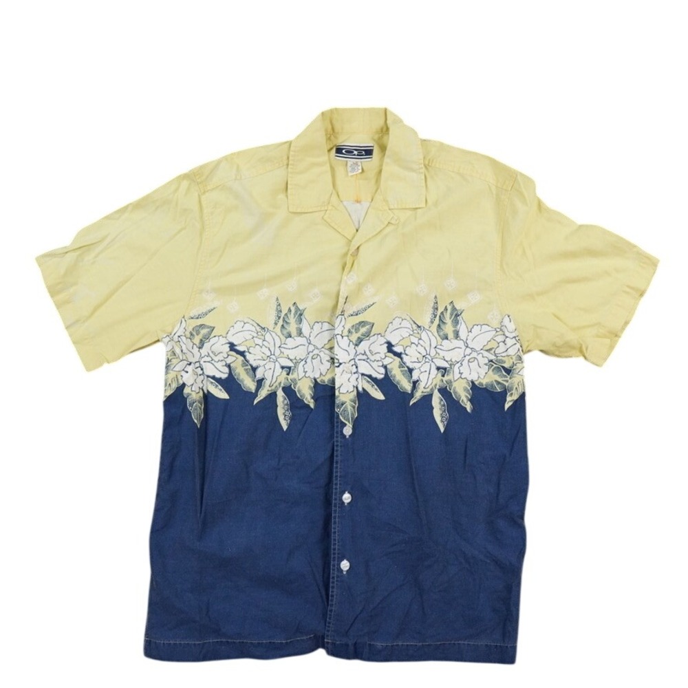 VTG OP Button Up Shirt Mes L Yellow Blue Floral Surf Beach Skate Y2K Skater